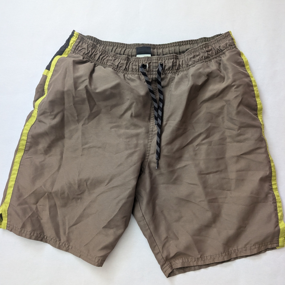 Men's Brown Swim Shorts with Yellow Accents
